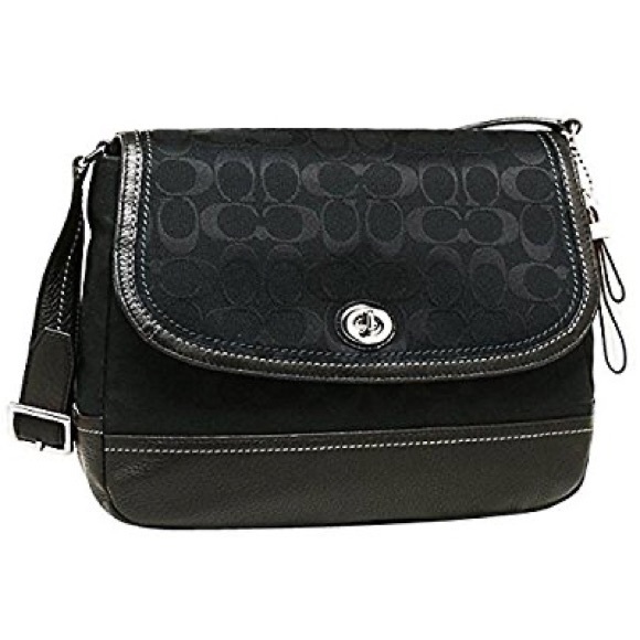 New w/Tags Coach Black/Silver PARK SIGNATURE FLAP BAG F23933 Below $328 Retail - Picture 2 of 5